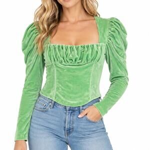 Free People Green Ruched Long Sleeve Top Small Boho